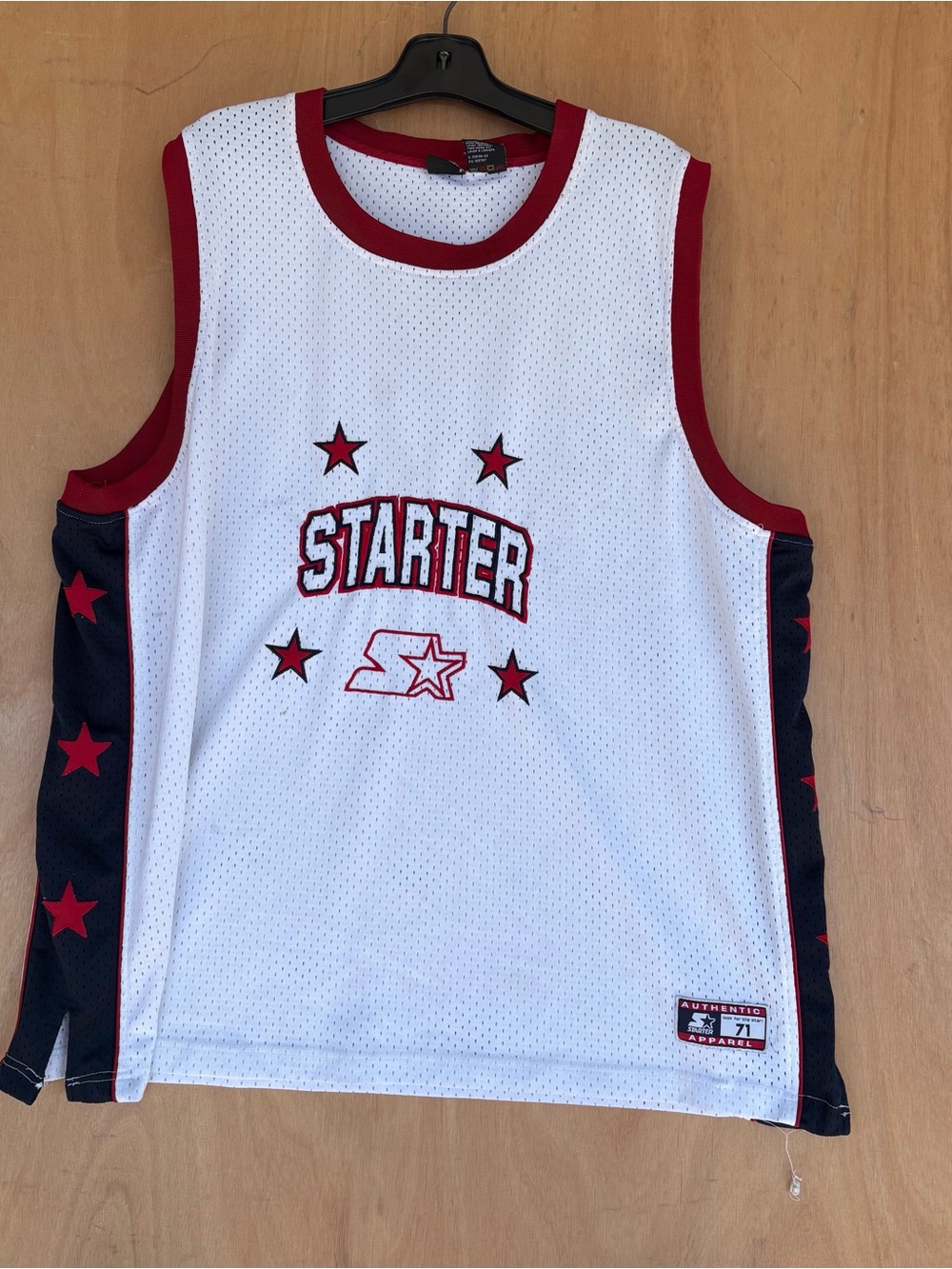 STARTER White Mesh Basketball Jersey with Red & Black Star Trim